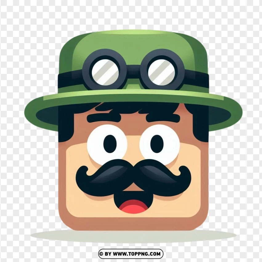 Roblox Face With A Green Hat And Mustache PNG Transparent Background