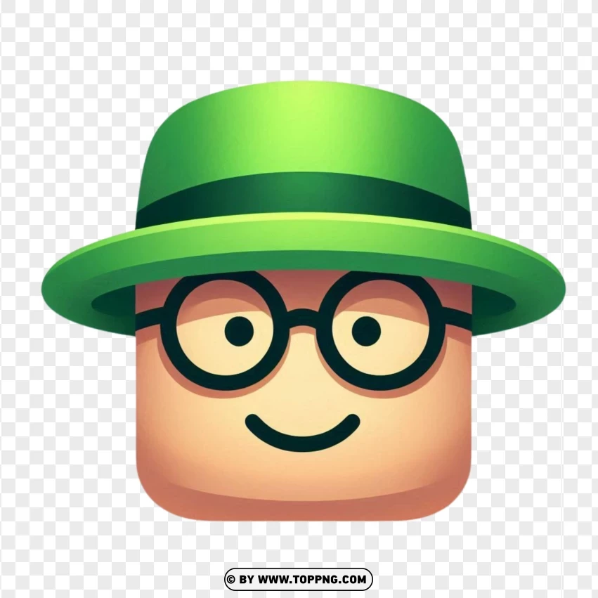 Roblox Face With A Green Hat And Round Glasses PNG Transparent Background