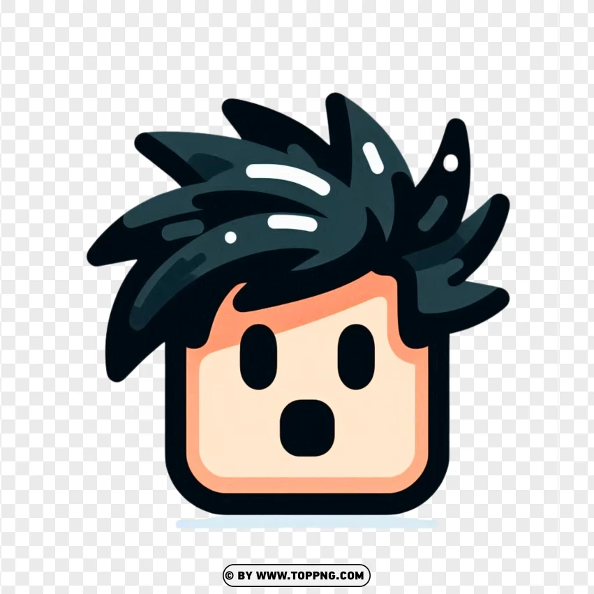 Roblox Face With Black Spiky Hair And A Surprised Look PNG Transparent Background