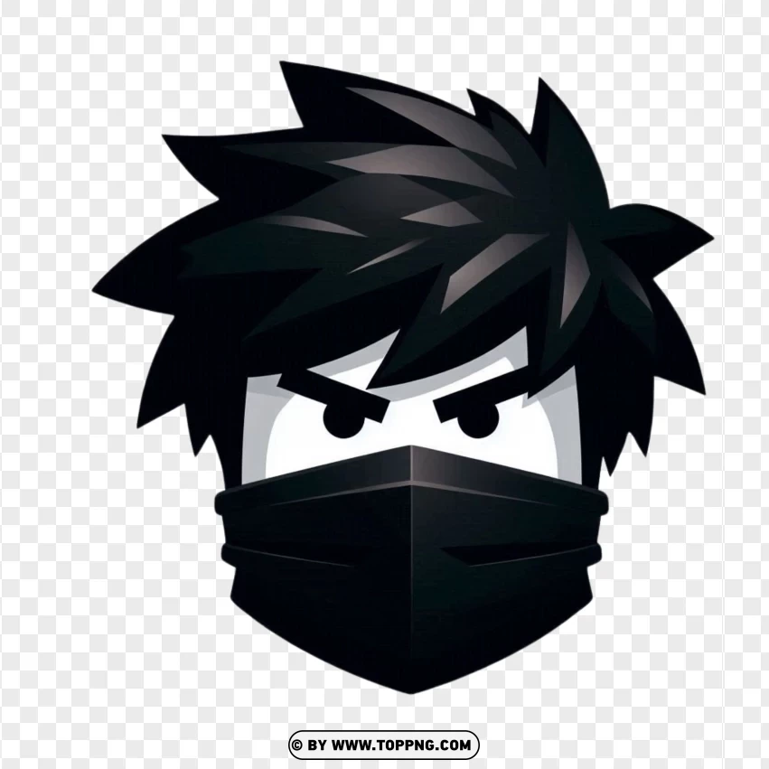 Roblox Face With Black Spiky Hair And Mask PNG Transparent Background