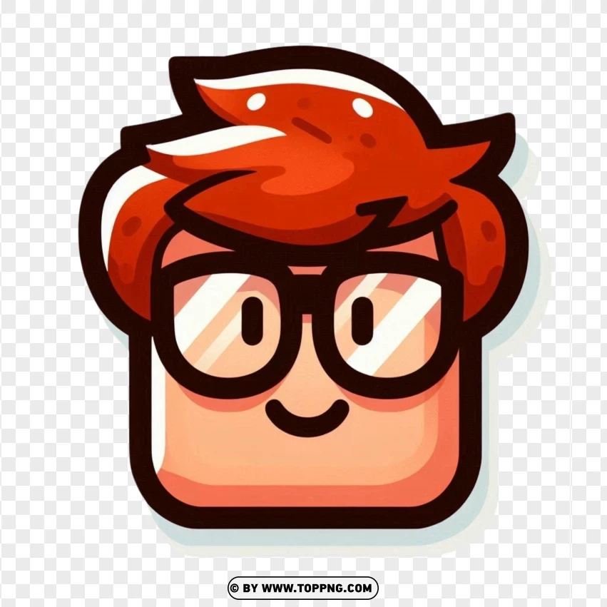 Roblox Face With Glasses And Reddish Hair PNG Transparent Background