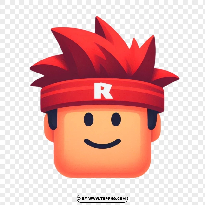 Roblox Face With Red Spiky Hair And An R Headband PNG Transparent Background