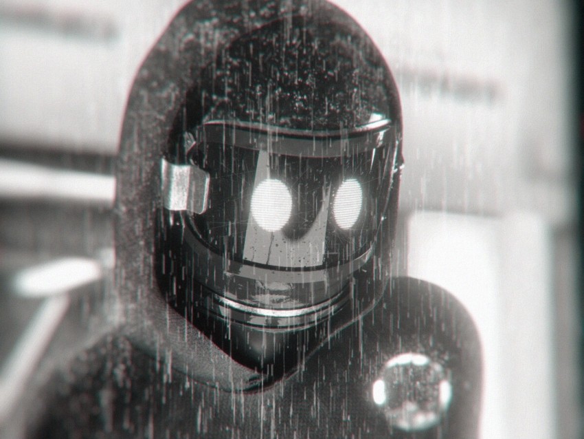 Robot Cyborg Rain Bw Mask Sci-fi Background