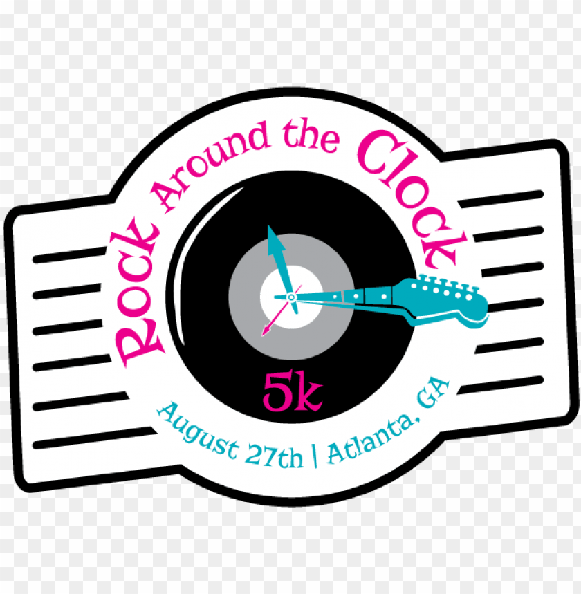 5k run, clock design, music theme, event logo, Atlanta races, running event, fitness activities