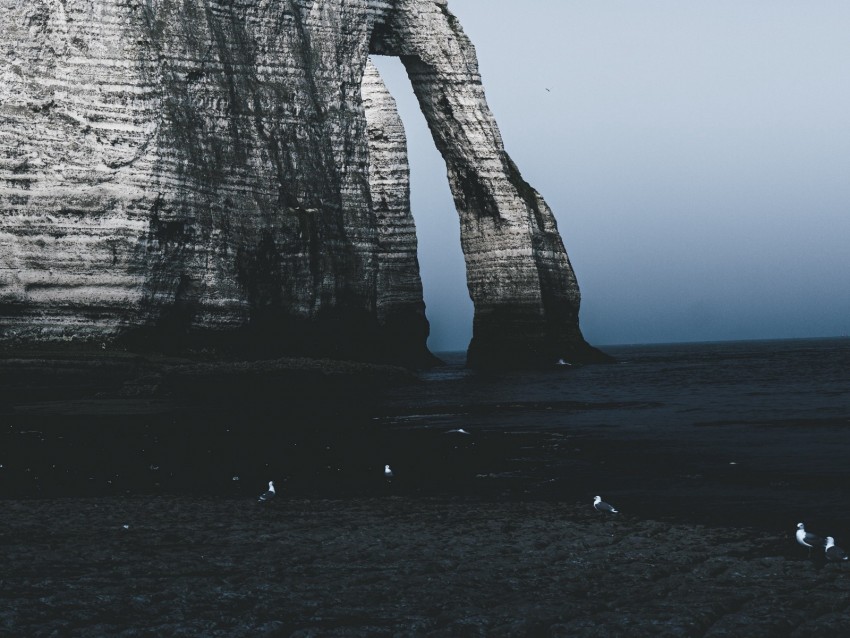 rock, cliff, sea, coast, twilight