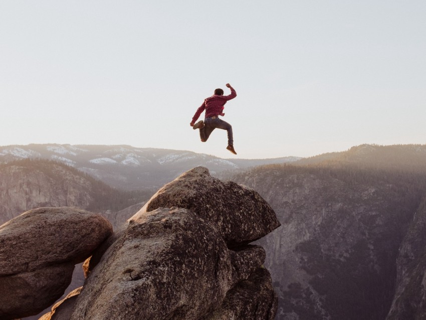 rock, jump, freedom, mountains, stones, man