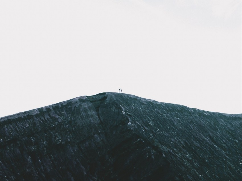 rock, mountain, silhouettes, top, sky, minimalism