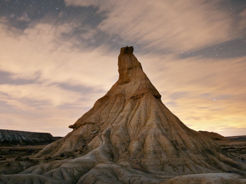 rock, peak, landscape, stars, clouds, twilight