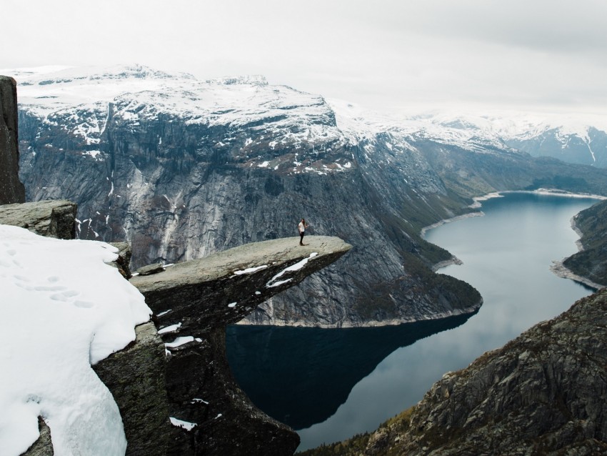 rock, river, man, mountains, landscape