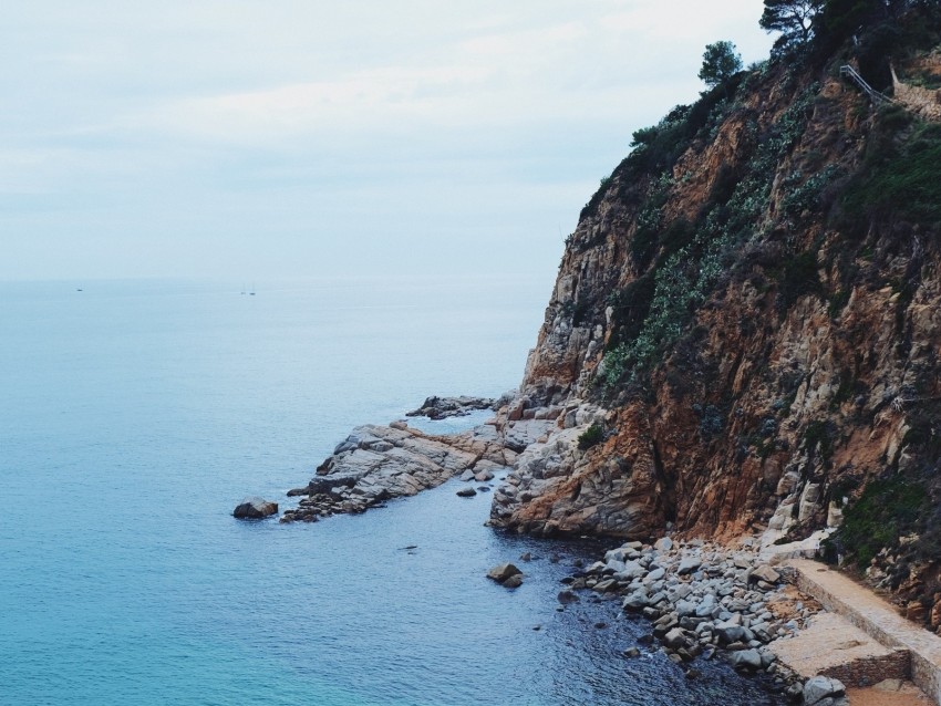 Rock Sea Coast Fog Background