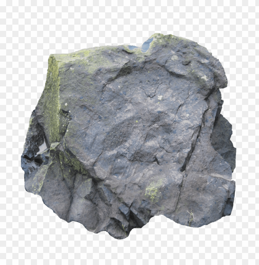 A textured black rock with green moss on its surface PNG