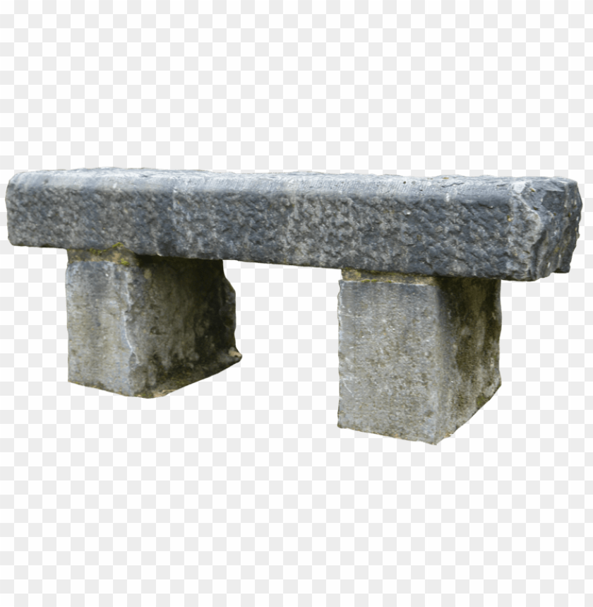 A weathered stone bench with two supporting blocks PNG