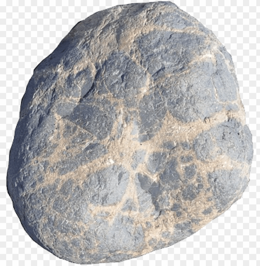 A realistic, textured rock with gray and beige colors on a transparent background PNG