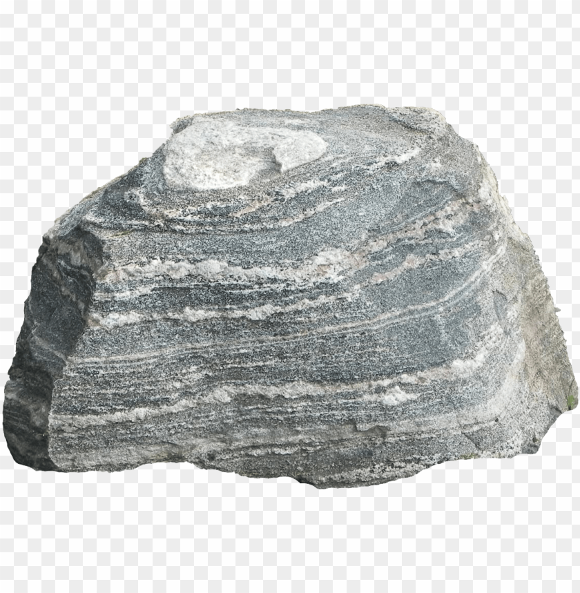 A textured, layered rock with grey and white stripes, showcasing natural patterns PNG