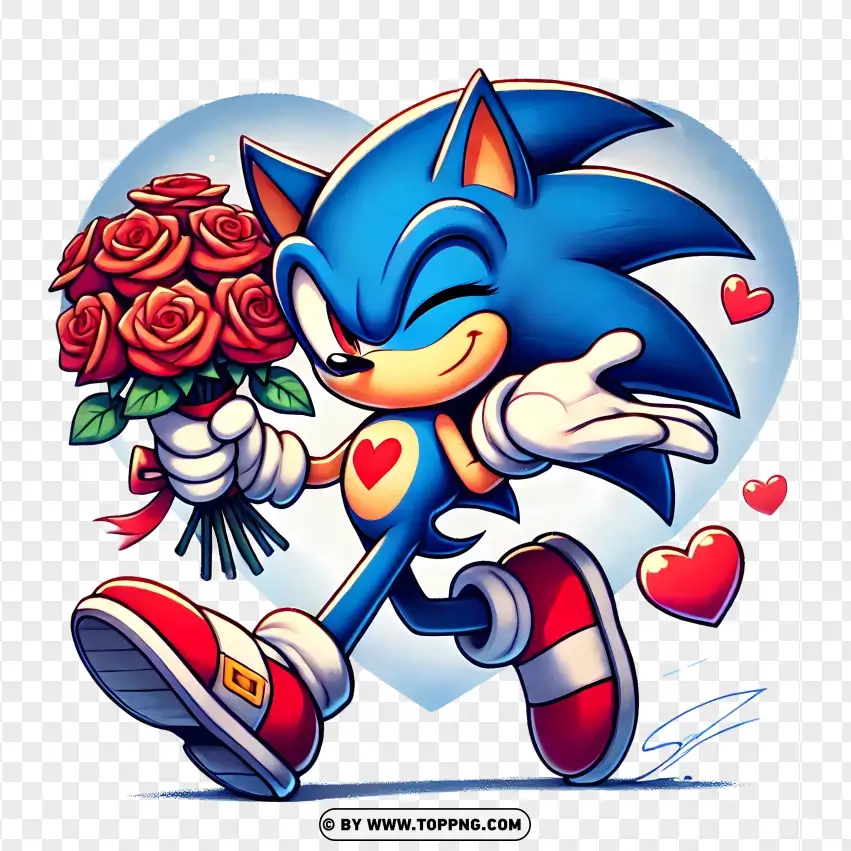 Sonic Smiling With A Romantic Rose Bouquet PNG Transparent Background