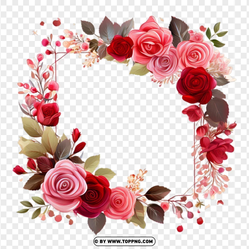 Romantic Valentines Frame With Pink And White Floral Accents PNG Transparent Background