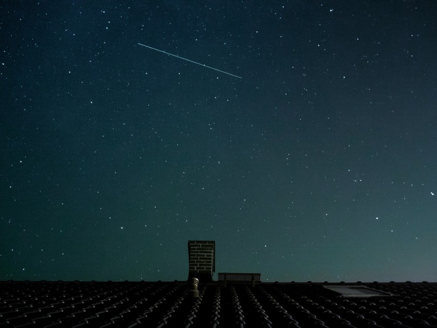 roof, starry sky, night, stars, dark, chimney