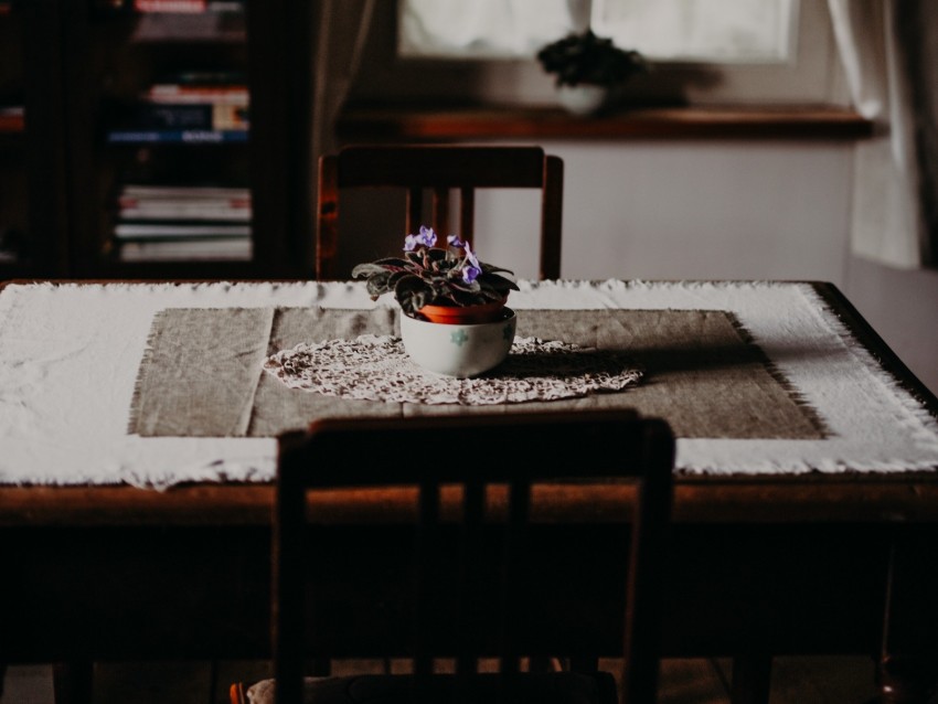 Room Interior Furniture Table Chairs Flower Background