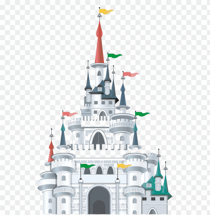 Colorful fairytale castle with flags and towers in a fantasy style PNG