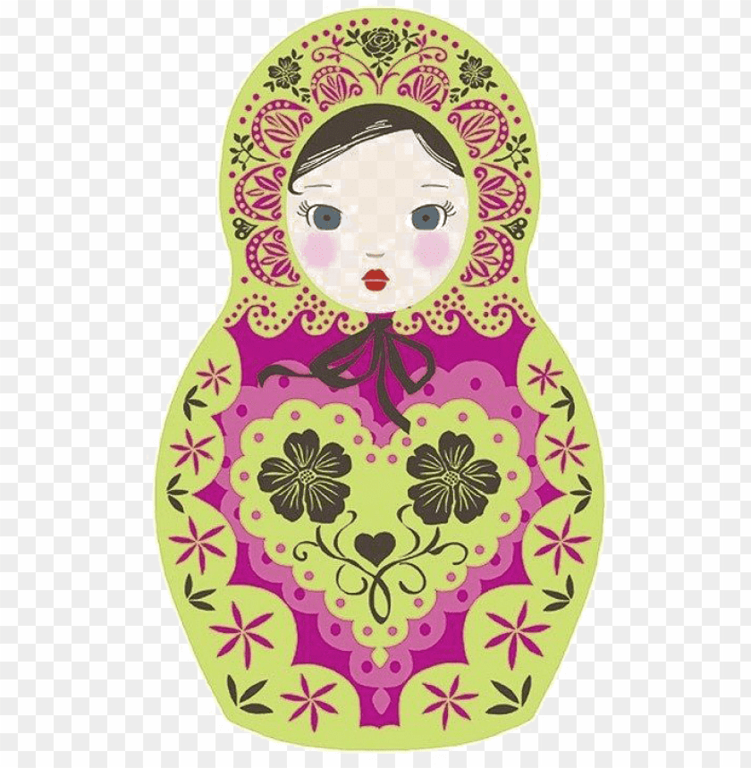 Colorful Russian Matryoshka doll with floral patterns and heart desi PNG