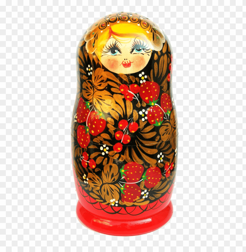 Colorful Russian nesting doll with floral and strawberry patterns PNG