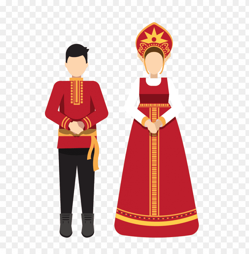 Man and woman in traditional clothing, standing together in a festive pose PNG