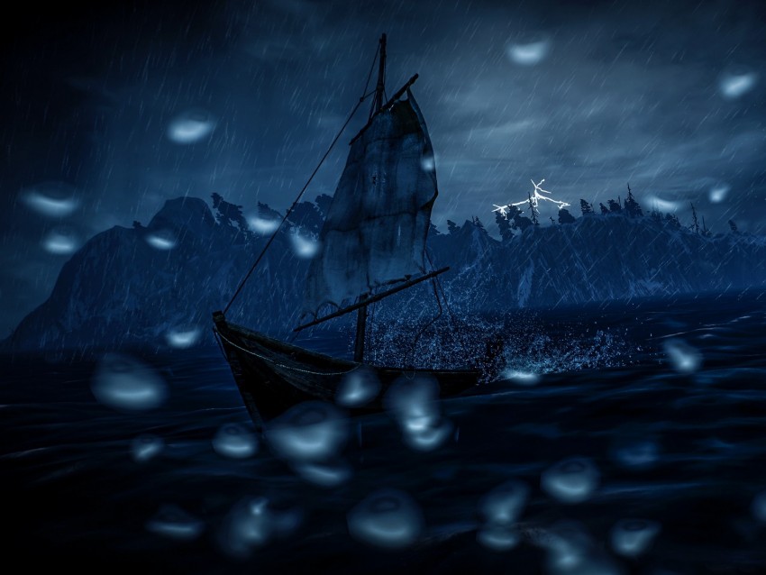 sail, boat, storm, dark