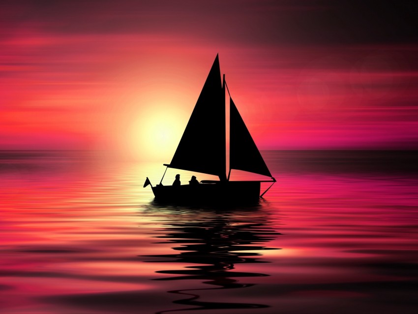 Sail Silhouettes Sea Horizon Night Background