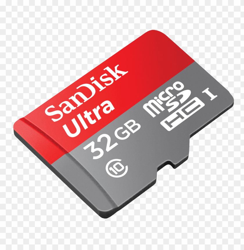 32GB SanDisk Ultra microSD card with red and gray design on a transparent background.