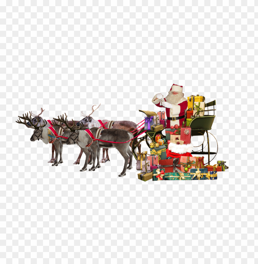 Santa Claus Sleigh Deer Gifts PNG Transparent Background