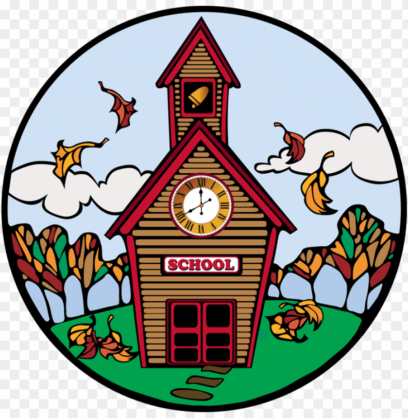 school, autumn leaves, clock tower, colorful trees, rural schoolhouse, fall scenery, education building