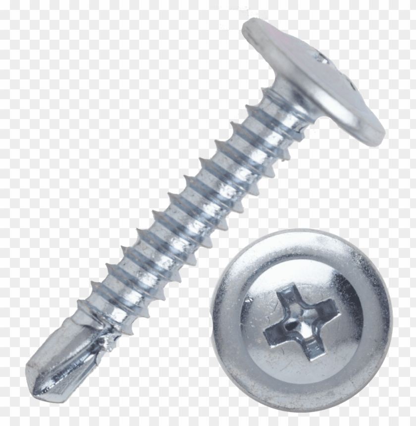 Close-up of a silver screw with a flat head and a cross pattern.