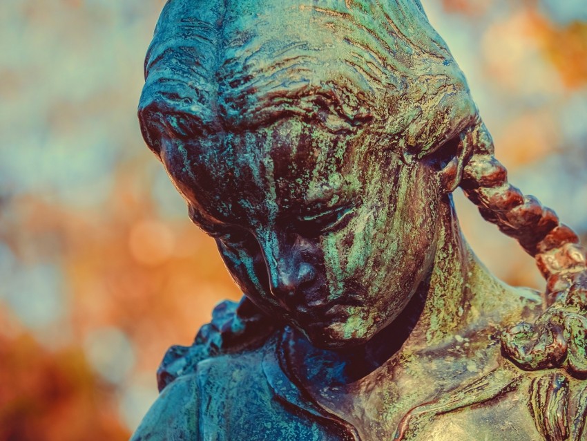 sculpture, bronze, girl, face