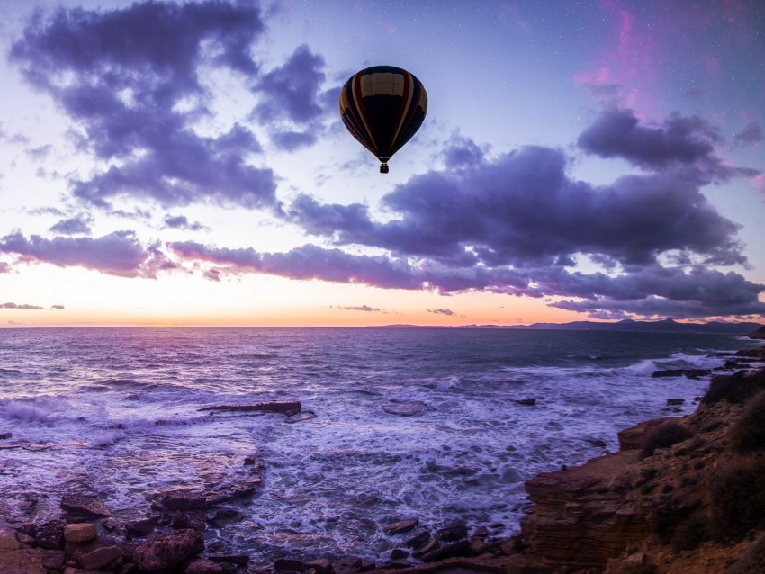 sea, air balloon, horizon, surf