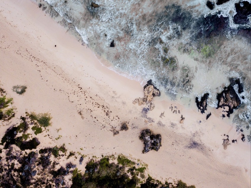 Sea Beach Aerial View Waves Sand Background