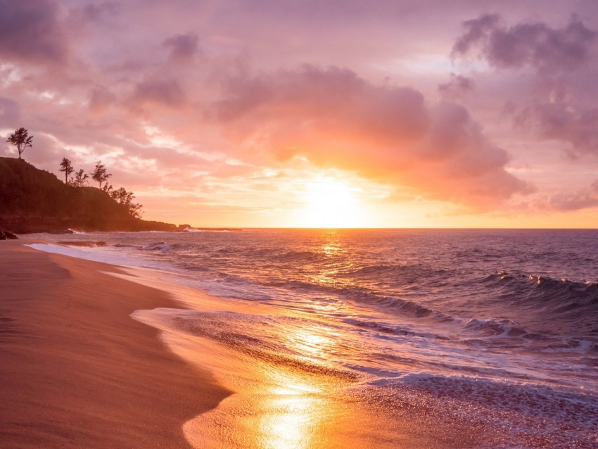 sea, beach, sunset, waves, surf