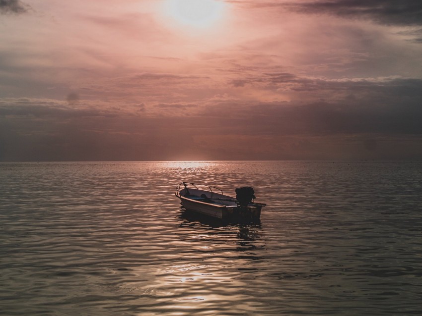 Sea Boat Sunset Dusk Evening Background