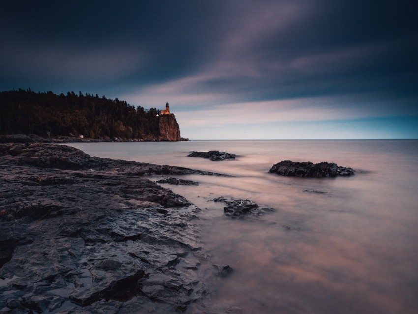 sea, coast, rocks, cliff, lighthouse