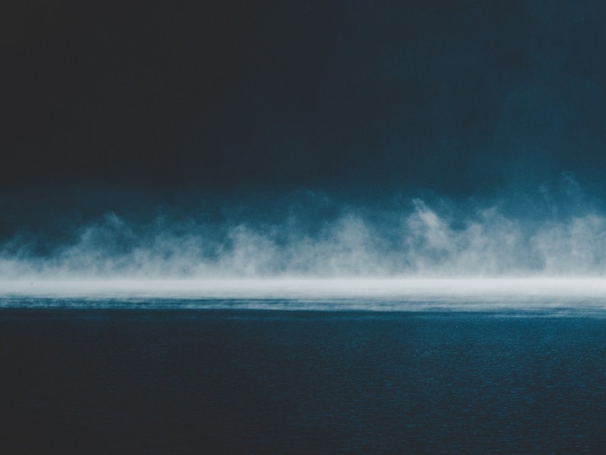 sea, fog, horizon, sky, clouds, overcast