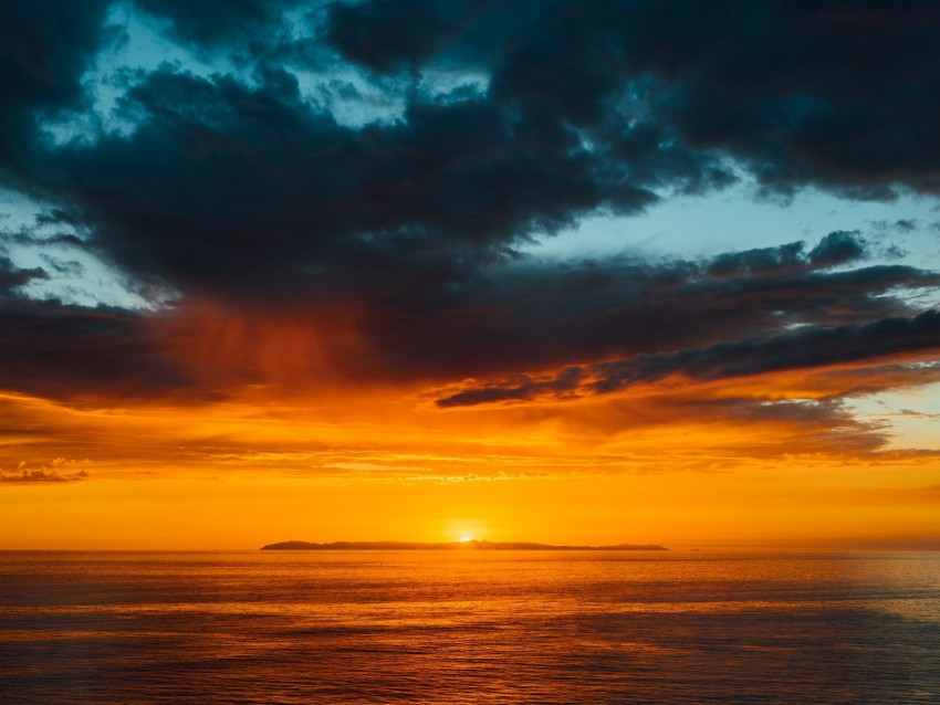 sea, horizon, sunset, clouds, sun, sky, dark