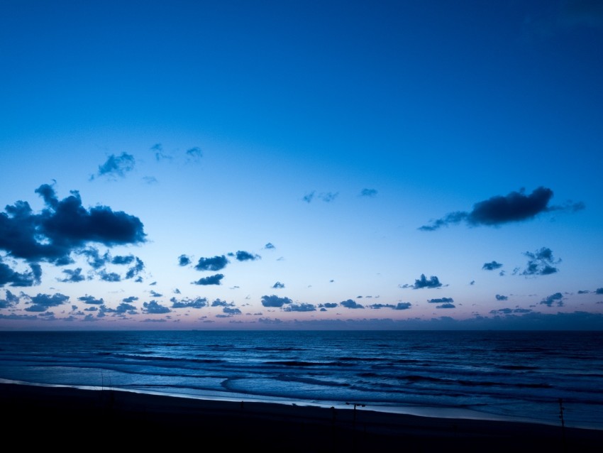 Sea Horizon Sunset Clouds Twilight Shore Background