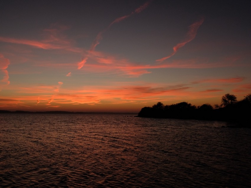 sea, horizon, sunset, night, ripples