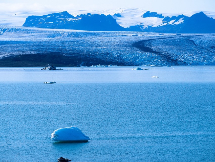 Sea Ice Glacier Shore Mountains Landscape Background