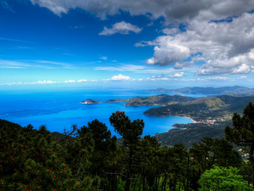 sea, mountains, aerial view, landscape, italy