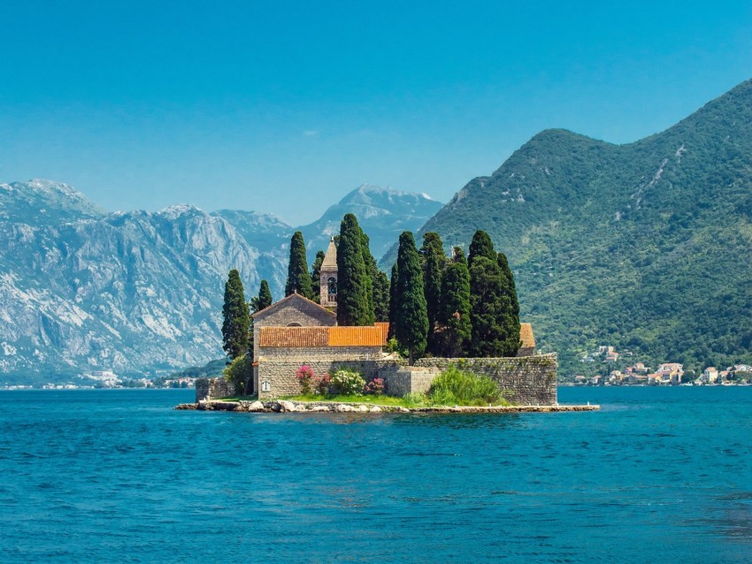 sea, mountains, island, buildings, architecture