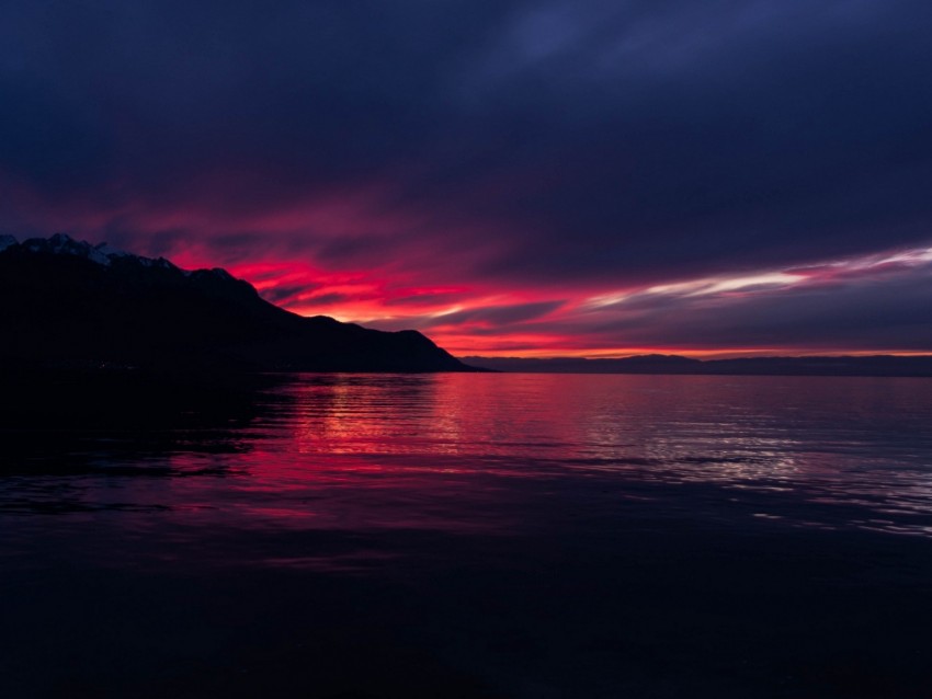 sea, mountains, sunset, night, dark, horizon, switzerland