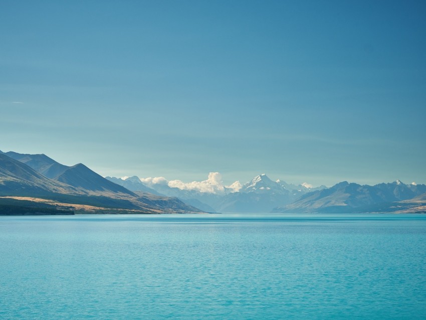 sea, mountains, water, sky, horizon, clouds