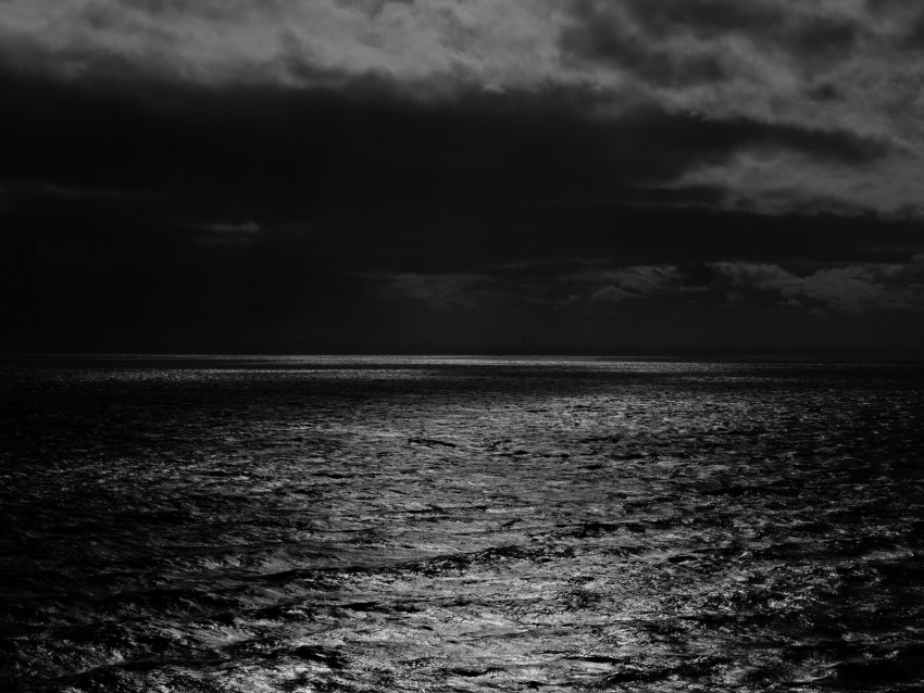 Sea Night Moonlight Ripples Clouds Horizon Background