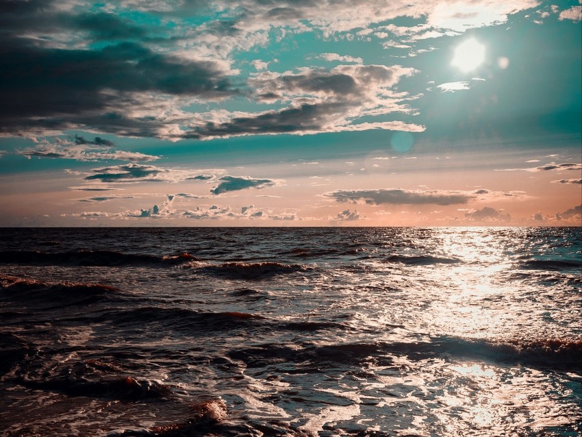 sea, ocean, surf, sunset, clouds