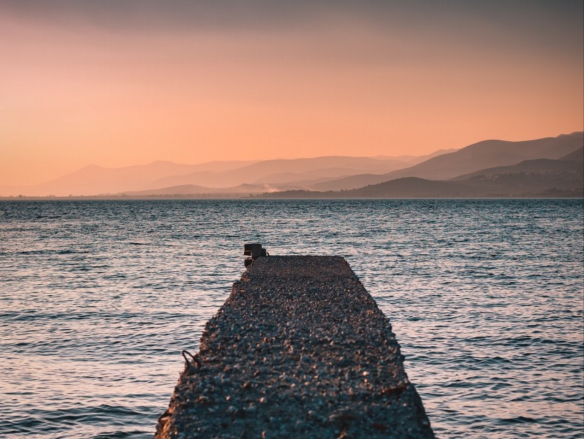 Sea Plate Breakwater Water Coast Hills Background